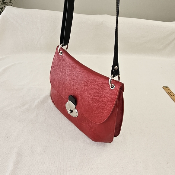 VALENTINA RED LEATHER SILVER HARDWARE HANDBAG MADE IN ITALY - Picture 5 of 15